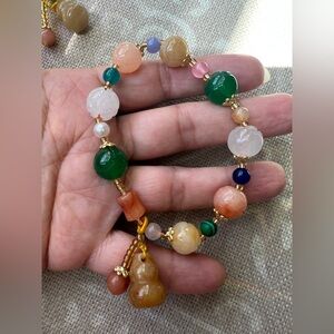 multi color jade stretch Beaded Bracelet with charm